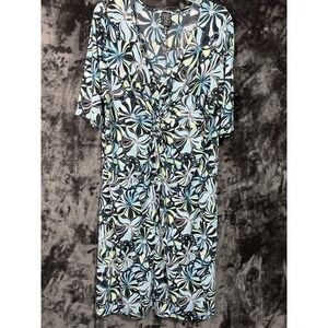Plus‎ Size 1X Floral Faux Wrap Dress Blue Stretch Midi Fairycore Whimsical USA